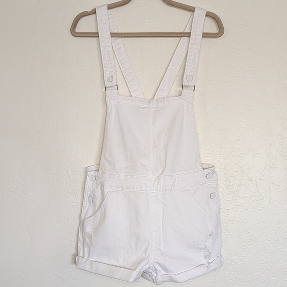 Levi's Denizen White Denim Bib Shortalls 90s Aesthetic Utility Chic - Picture 3 of 13